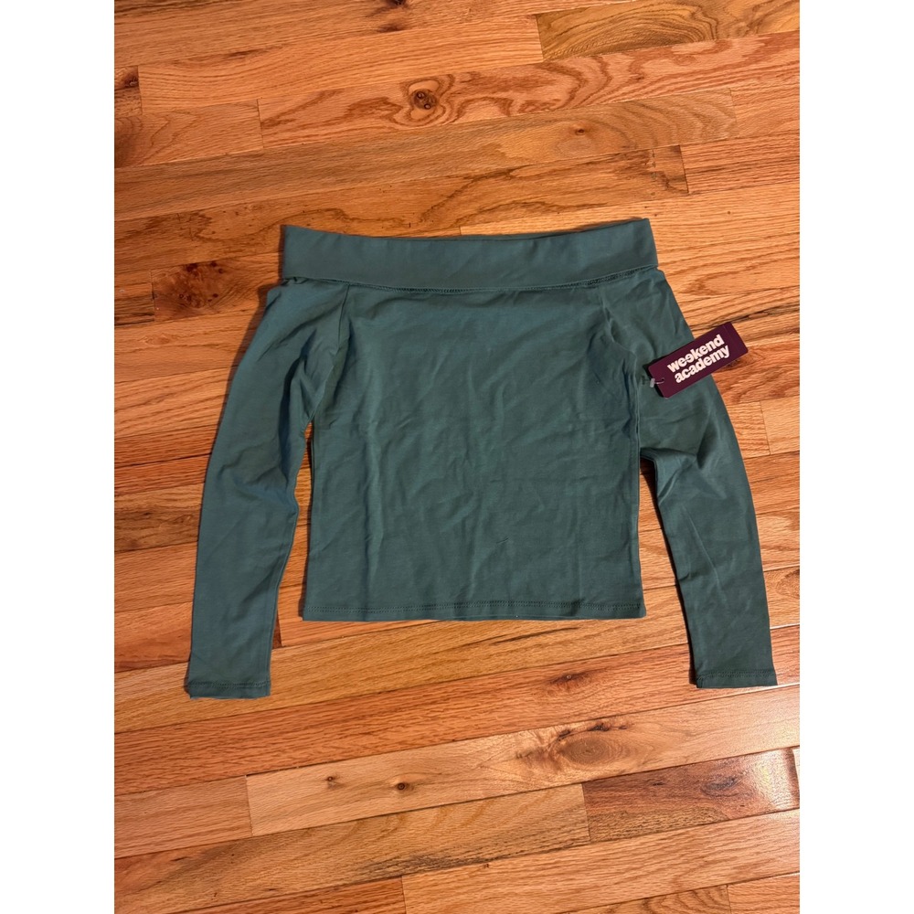 Girls Weekend Academy Off Shoulder Top Emerald Green Long Sleeve Size M 7-8 NEW